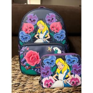 Loungefly Disney Alice in Wonderland Flowers Mini Backpack & Wallet Set